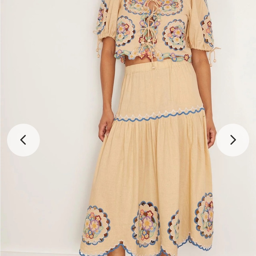 Sea New York Melinda Embroidered linen blend Skirt m medium small